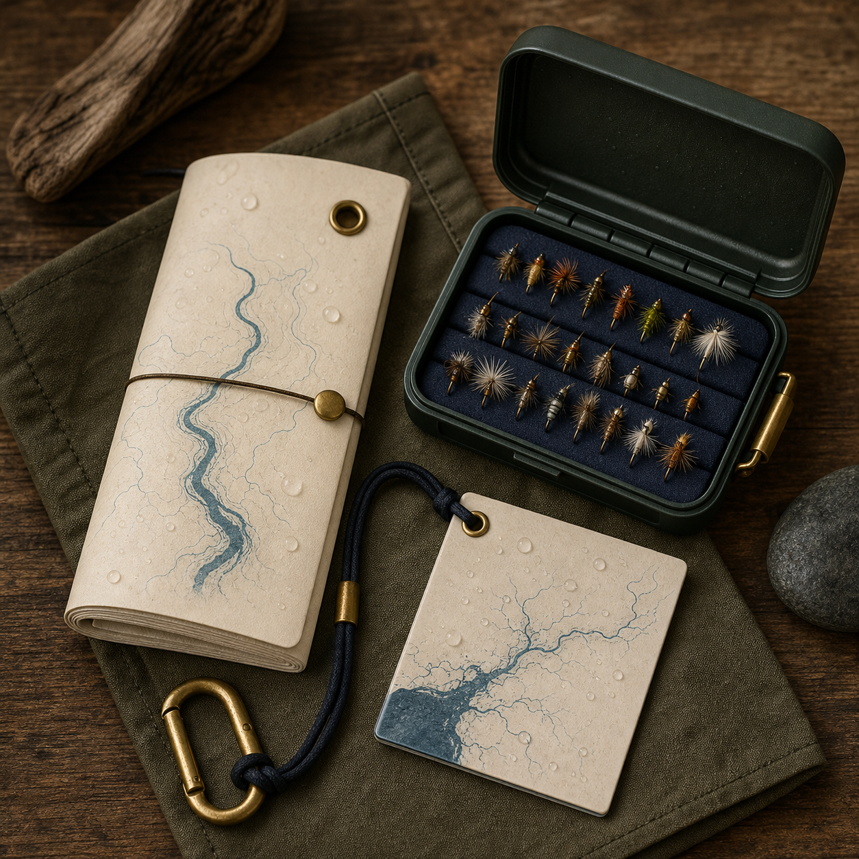 A River Map and curated Fly Box arranged for trip planning